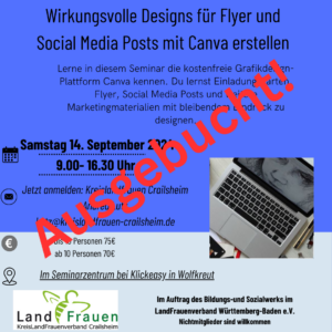 Basis Seminar: Wirkungsvolle Designs für Flyer und Social Media Posts mit Canva ist ausgebucht