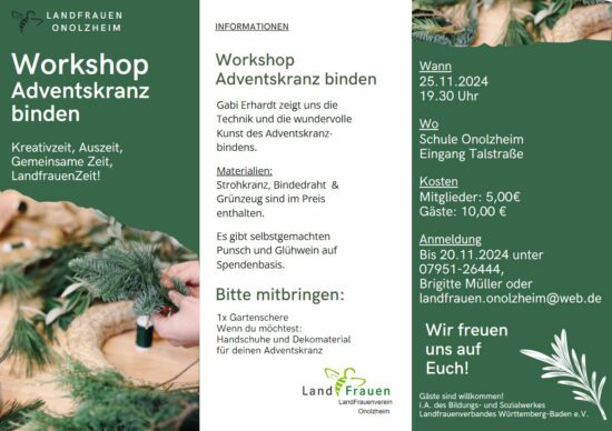 Workshop Adventskranz binden am 25.11. 2024